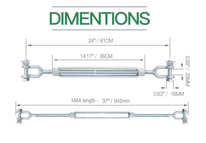 3/4" x 12" Jaw Jaw Turnbuckle Galvanized Jaw and Jaw Turnbuckle, Jaw Jaw Closed Body Marine Turnbuckle Jaw, 8000lbs Working Load Limit, Durable for Wire Rope Cable - style: Jaw & Jaw-3/4 x 12