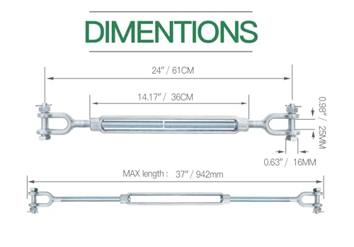 3/4" x 12" Jaw Jaw Turnbuckle Galvanized Jaw and Jaw Turnbuckle, Jaw Jaw Closed Body Marine Turnbuckle Jaw, 8000lbs Working Load Limit, Durable for Wire Rope Cable - style: Jaw & Jaw-3/4 x 12