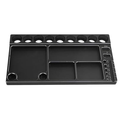RC Screwdriver Tool Storage Rack, Aluminum Alloy Magnetic RC Socket Screws Tray Organizer, Prevent Slip Tool Holder with 4 Magnetic Pads for 1/8 1/10 1/12 RC Car, Airplane, Helicop (Black) - color: Black