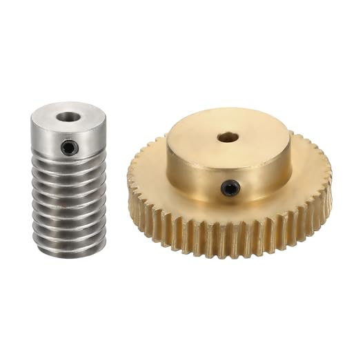 uxcell Worm Gear Set 50T 0.8 Module 1:50 Reduction Rate, Right Rotation Drive Gear Box Wheel Reduce Transmission Part (Brass Gear-4mm Bore, 1045 Steel Rod 5mm Bore) - size: Gear-4mm, Rod-5mm Bore, style: 0.8M-50T
