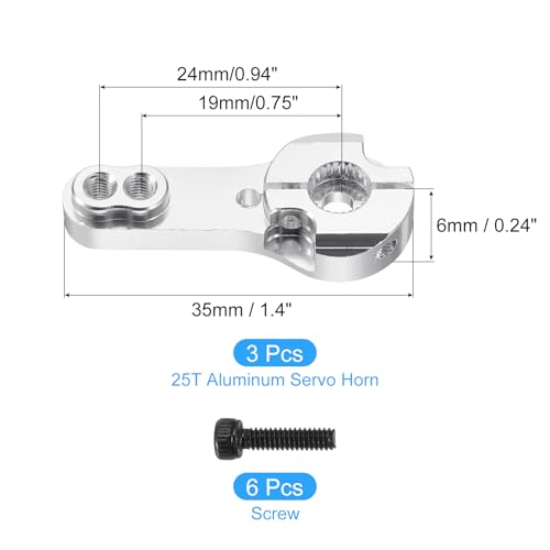 MECCANIXITY 3 Pcs Aluminum Alloy 25T Steering Servo Arm Horn for DIY RC Car/Boat/Airplane Boat Accessories, Silver - color: Silver