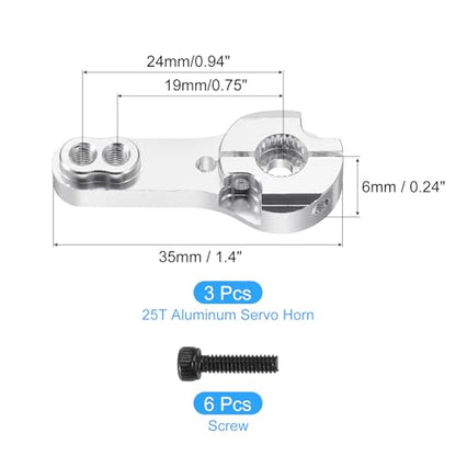 MECCANIXITY 3 Pcs Aluminum Alloy 25T Steering Servo Arm Horn for DIY RC Car/Boat/Airplane Boat Accessories, Silver - color: Silver