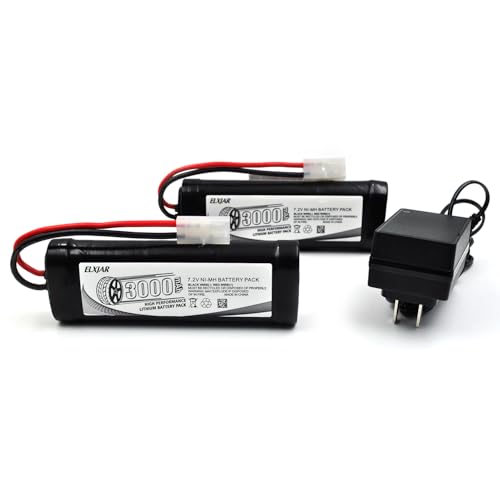 (2-Pack) 7.2V 3000mAh Ni-MH Battery with Tamiya Plug for RC Models | 8C battery for RC cars, airplanes, helicopters, boats, quadcopters and UAVs; includes 4.8V–12V Ni-MH/Ni-Cd charger. - color: 7.2V 3000mAh Tamiya Plug