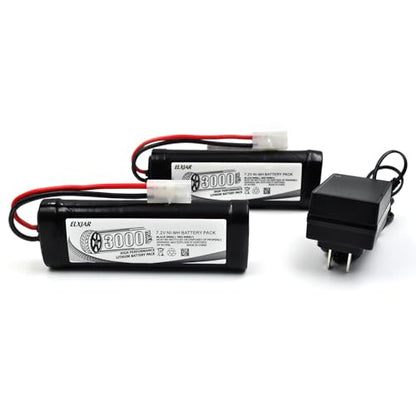 (2-Pack) 7.2V 3000mAh Ni-MH Battery with Tamiya Plug for RC Models | 8C battery for RC cars, airplanes, helicopters, boats, quadcopters and UAVs; includes 4.8V–12V Ni-MH/Ni-Cd charger. - color: 7.2V 3000mAh Tamiya Plug