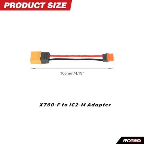 RCAWD XT60 Male to Female IC2 Male Female Adapter Connector with IC2 Male and IC2 Female Replacement for RC Car Battery