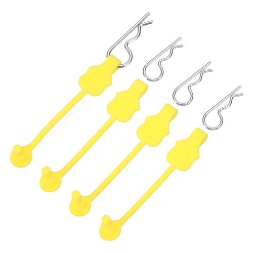 MECCANIXITY 4 Pcs RC Body Clip Retainers, 1.2mm Rod RC Clips Shell Fixed Buckle Lock Springy R Pins Shell Replacement Parts for All 1/8 1/10 Scale Model Car Crawler Truck(Yellow/Silver) - color: Yellow Tab Silver Clip