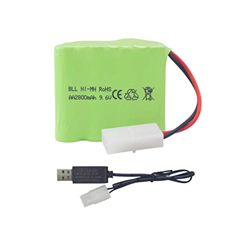 sea jump AA 9.6V 2800mah RC Battery Pack with Tamiya Plug and USB Charging Cable Suitable for Toy Tank Engineering, Flat Semi-Trailer Truck, RC Car, Ni-MH High Capacity Battery