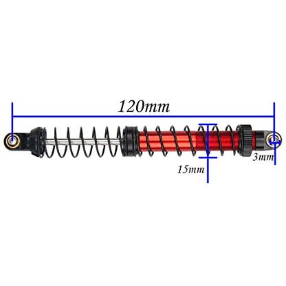 4Pcs Vgoohobby Metal Shocks Absorber Adjustable Dampers Compatible with Axial SCX10 Traxxas TRX4 D90 90046 Redcat Gen7 1/10 RC Crawler Car (Red,120mm)