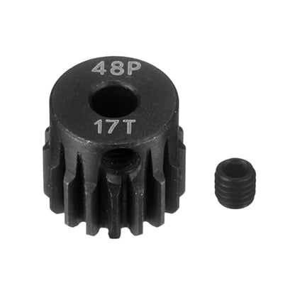 MECCANIXITY 48P Hardened Steel Pinion Gear, 17T 3.175mm Shaft Metal Motor Gear with Hex Key for RC Brushless Brush Motor Model Car Replace(Black) - size: 17T