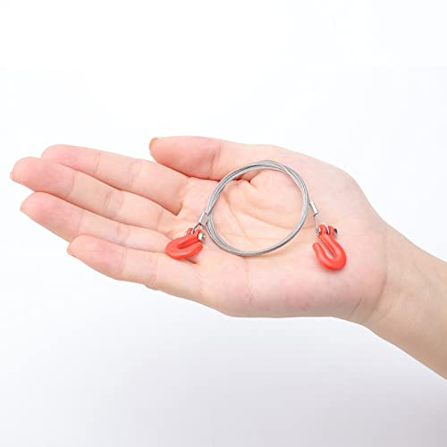 RC Trailer Hooks 2-Pack Metal Trailer Chain Rope with Tow Hook Winch Shackles for Axial SCX10 Tamiya CC01 TF2 D90 D110 HILUX Wraith Tundra 1/10 RC Rock Crawler Truck Scale Decor Accessories, Red