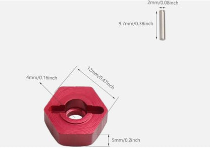 4pcs 12mm Aluminum Wheel Hex Nut Hub Adapter for HSP 102042 02100 Himoto 4WD 1/10 RC Car (Red) - color: Red