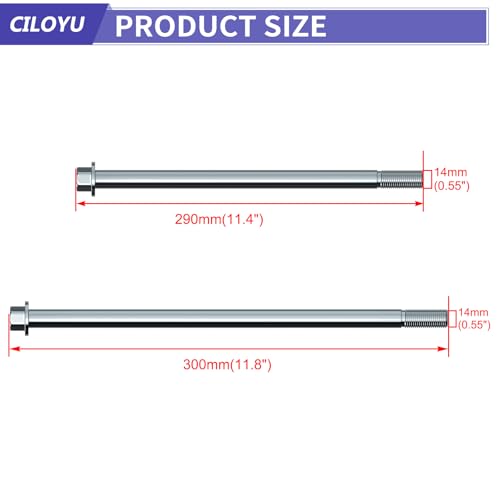 CT200U-EX 14mm 290mm Rear Wheel Axle Kit 300mm Mini Bike Front Axle | Mini Bike Front and Rear Axle Compatible with Coleman BT200X 196CC 200CC Minibike Parts 15mm Chain Adjuster - size: 290mm rear axle + 300mm front axle