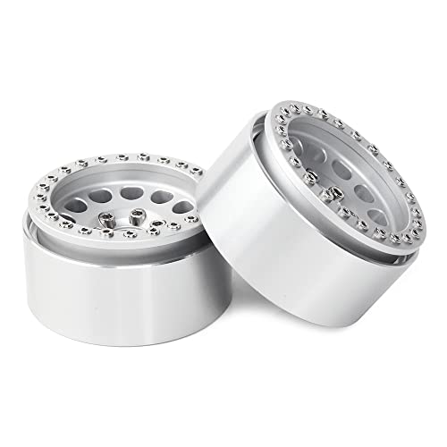 INJORA RC Rims 4pcs 1.9 Inch Beadlock RC Wheel Rim Set Wheel Hub for 1:10 RC Crawler Axial SCX10 SCX10 II 90046 SCX10 III AXI03007 TRX4 D90 12mm Hex (Silver) - color: Silver