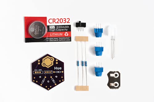 Hue Soldering Kit | DIY Electronics Projects for Beginners | Practice for Students, STEM Classes & Events | Science Project Electronic RGB LED Light Circuit Board with Battery - style: Individual Pack