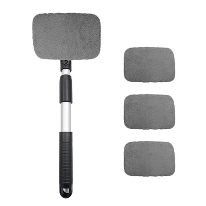 Car Windshield Cleaner Tool, Detachable Car Window Cleaner with Aluminum Extendable Handle & 2 Reusable Cloth Pads, Washable Vehicle Windshield Cleaning Wand for Exterior (Gray) - color: Gray