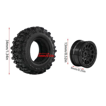 1.0 Inch RC Crawler Wheels and Tires Set, Pre-Mounted Aluminum Wheel & Tire Combo with Foam Inserts, Fit for 1/18 SCX24 SCX30 Micro RC, 4PCS (Black) - color: Black