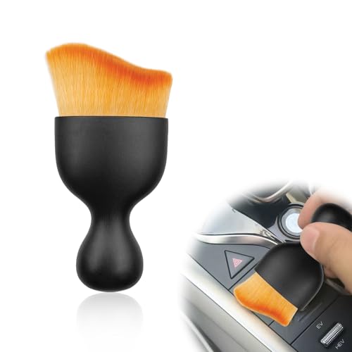 1Pcs Auto Soft Hair Brush Advanced Car Interior Detailing Brush for Dashboard Air Vent Gaps Dust Removal and Cleaning of Leather Surfaces Widely Used, Black handle, yellowish-brown bristles - color: Yellow