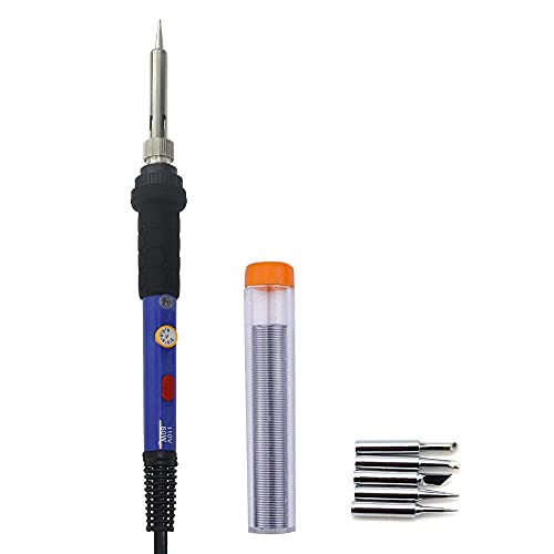 Electric Soldering Iron Kit 60W Adjustable Temperature Welding Soldering Iron with 5pcs Different Tips, 1 Solder Wire 1.0mm Dia. (Soldering Irons)(Upgrade Blue) - color: Upgrade Blue
