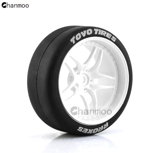 1/10 RC Drift Tires and Plastic Wheels Rims Rally Racing Tyres 12mm Hex for 1:10 Scale On Road Touring Street Car Tamiya Traxxas HPI KYOSHO XV02 XV01 TT01 TT02 PTG2 A959 4PCS (C White) - color: C White