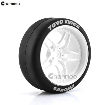 1/10 RC Drift Tires and Plastic Wheels Rims Rally Racing Tyres 12mm Hex for 1:10 Scale On Road Touring Street Car Tamiya Traxxas HPI KYOSHO XV02 XV01 TT01 TT02 PTG2 A959 4PCS (C White) - color: C White