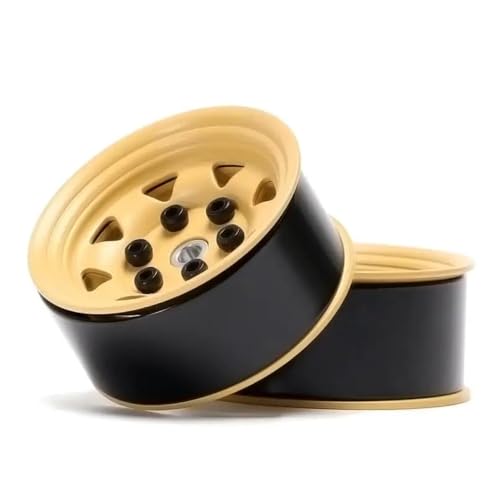 4PCS 1.55 inch Metal Beadlock Wheel Hub RC Car Aluminum Alloy Wheel Rim Compatible with 1/10 RC Crawler Car Model D90 TF2 Tamiya CC01 CC02 LC70 LC80 (Yellow) - color: Yellow