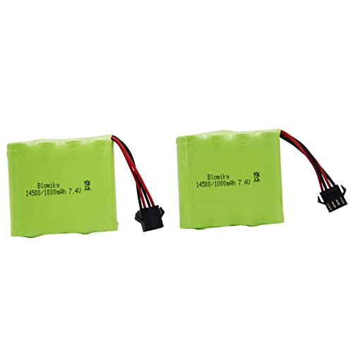 Blomiky 2 Pack 7.4V 1000mAh Li-ion Rechargeable Battery with SM-4P Plug and USB Cable Suitable for DE36W DE65 1809 RC Cars / DE36 Battery 2