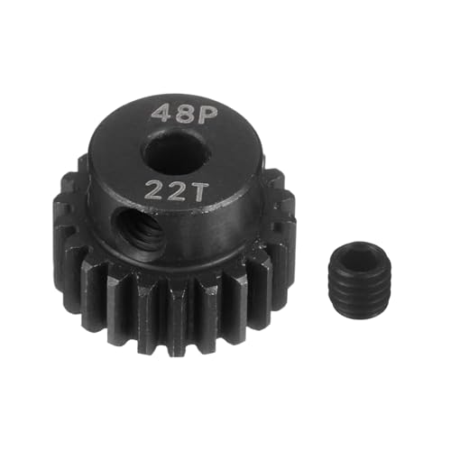 MECCANIXITY 48P Hardened Steel Pinion Gear, 22T 3.175mm Shaft Metal Motor Gear with Hex Key for RC Brushless Brush Motor Model Car Replace(Black) - size: 22T