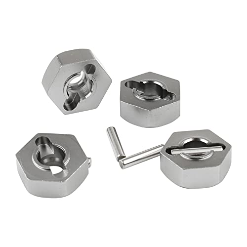 4 Sets 12mm Wheel Hex Adapters & Stainless Steel Axles for HSP 1/10 RC Truck - Replacement Parts with M4 Lock Nuts & Wrench, RC Car Repair Kit for 94108 94111 94123 94170