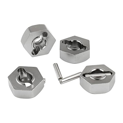 4 Sets 12mm Wheel Hex Adapters & Stainless Steel Axles for HSP 1/10 RC Truck - Replacement Parts with M4 Lock Nuts & Wrench, RC Car Repair Kit for 94108 94111 94123 94170