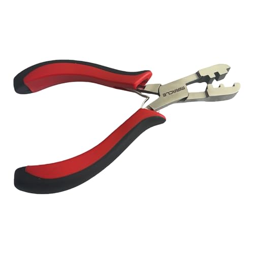 Hair Extension Bead Remover Pliers Pink Stainless Steel Professional Curved Jaw Tool for Microlink and Micro Ring Beads Easy Access Safe Near Scalp Removal By MIRACLE - size: DN-Red/5.5''