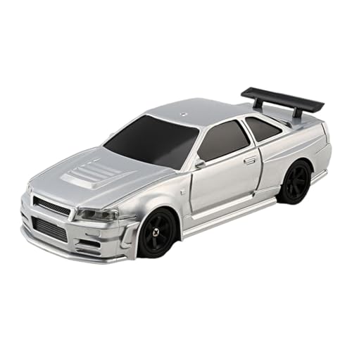HERR RC Electric Mini Racing Drift Car Model 1:43 Scale 2.4G Full Scale Linkage Light Set Max Speed 15km/h Indoor Mini RC Toys Hobbyist Gift Black White (RTR Version/Silver) - color: Silver
