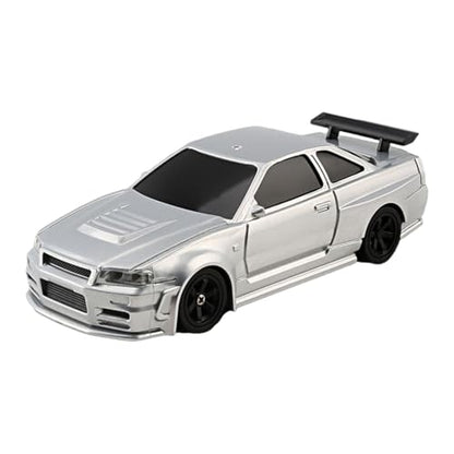 HERR RC Electric Mini Racing Drift Car Model 1:43 Scale 2.4G Full Scale Linkage Light Set Max Speed 15km/h Indoor Mini RC Toys Hobbyist Gift Black White (RTR Version/Silver) - color: Silver