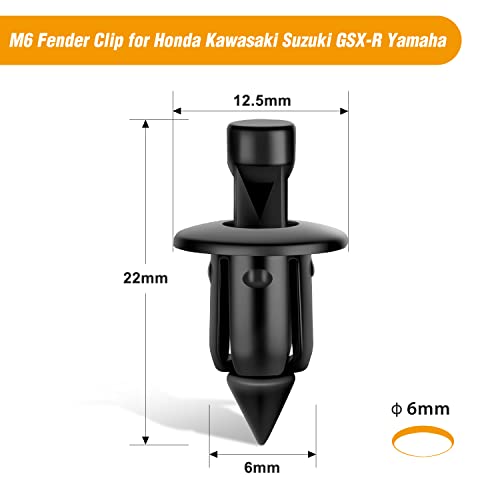 GOOACC 50pcs M6 Fender Clip Retainer Bumper Nylon Push Rivet Pins Bolt Motorcycle Hardware (2005-6SRIV) for Honda Kawasaki Suzuki GSX-R Yamaha YZF R1 R6 ATV Moto Car - color: 50pcs M6 Fender Clip