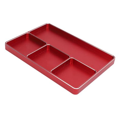 POCREATION RC Screw Tray Aluminum Alloy Magnetic Parts Organizer with 4 Grids 128 X 90 X 9.5 Mm for RC Car Plane Helicopter Boat Repair Workbench Use (Red) - color: Red
