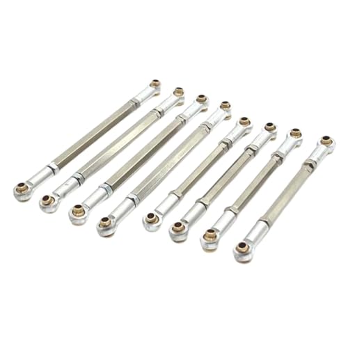 8Pcs RC Model Vehicle Parts Steering Link Rod, Replacement Chassis Linkage Adjustable for MN128 1/12 Scale Truck DIY Accs, Argent