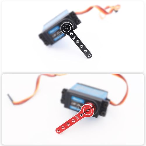 25T Metal Servo Arm 56mm for 30-100CC Balsa Airplanes 1/10 RC(Red+Black) | Extension Servo Horn for 1/10 Car Boat Futaba HSP Wltoys Axial SCX10 Parts,CNC Machining - color: Black+red