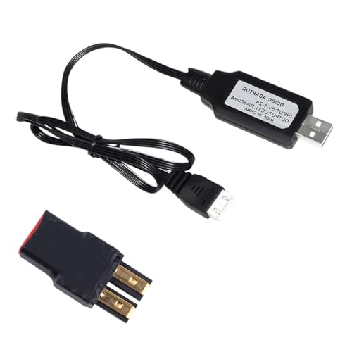 RC Battery Accessory Kit,No Wires TRX Male (Black) Connector Switch to Deans T Female (red) Adapter, for Remote Control Toy Boat FPV Drone Car etc - 1 Pcs with 11.1V USB Charger Cable