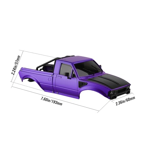 Hard Pickup Body Shell with Bed Rack for 1/24 SCX24 RC Crawler | With dual interchangeable grilles, magnetic flip-up design easy maintenance - color: Purple