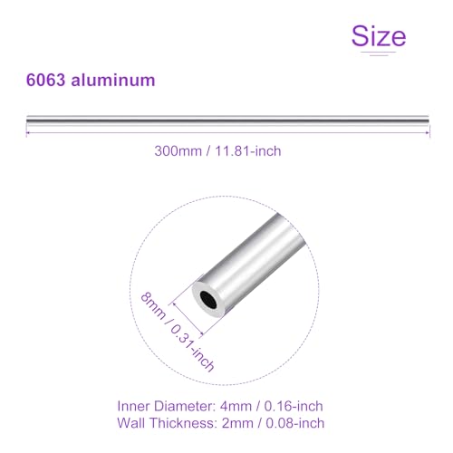 DMiotech 3Pack (8mm OD x 4mm ID) 6063 Aluminum Round Tube 300mm Length Industry Metal Tubing for Machinery Frame Construction DIY Projects - size: 8mm x 4mm x 300mm