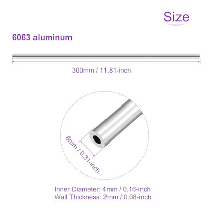 DMiotech 3Pack (8mm OD x 4mm ID) 6063 Aluminum Round Tube 300mm Length Industry Metal Tubing for Machinery Frame Construction DIY Projects - size: 8mm x 4mm x 300mm