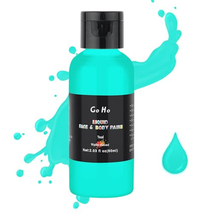Go Ho Teal Face Body Paint(2.1 oz),Teal Makeup Water Based Face Paint and Body Paint for Airbrush Makeup Special FX, Cosplay, and Halloween Make up - color: Teal