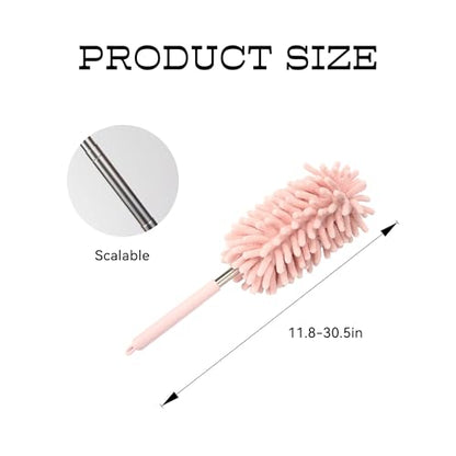 2PCS Car Interior Duster with Extension Pole, Microfiber Retractable Dusters Auto Dash Cleaning Tool, Soft Chenille Hand Washable Dusters for Vehicle Window Office Furniture (Pink) - color: Pink