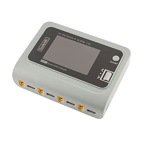 ToolkitRC Q4AC 4 x 50W 5A 1-4S Lipo AC 100W DC Smart Lithium Battery Balance Charger US Plug 4 Port DC Smart Discharger