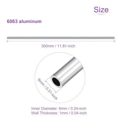 DMiotech 3Pack (8mm OD x 6mm ID) 6063 Aluminum Round Tube 300mm Length Industry Metal Tubing for Machinery Frame Construction DIY Projects - size: 8mm x 6mm x 300mm