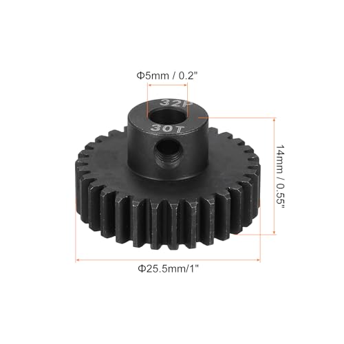MECCANIXITY RC 32P Hardened Pinion Gear 5mm Shaft, 30T Motor Gears Carbon Steel for 1/10 RC Model Car Boat Drone - style: 30T