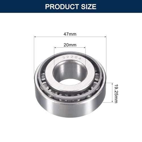 2 Pack 32204 Tapered Roller Bearing Cone and Cup Set | 20mm Bore 47mm OD 19.25mm Cup Width, Chrome Steel Taper Bearings Set, ABEC-3 - size: 32204