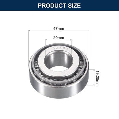 2 Pack 32204 Tapered Roller Bearing Cone and Cup Set | 20mm Bore 47mm OD 19.25mm Cup Width, Chrome Steel Taper Bearings Set, ABEC-3 - size: 32204