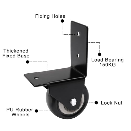 4 Pack Side Mount Casters Wheels,1.5in L-Shaped Directional Castor Wheel | PU Rubber Silent Roller,Heavy-Duty Furniture Moving Wheels Load-Bearing 120kg/265lbs for Beds Cabinets Tables