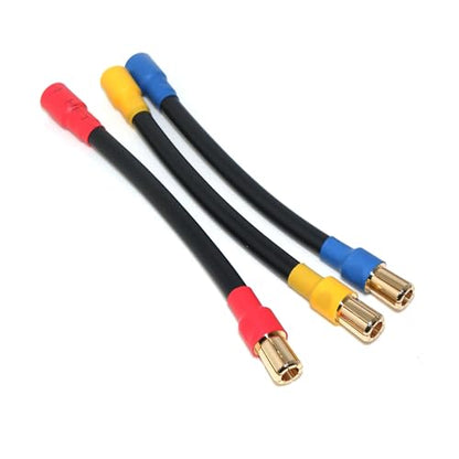 3-Pack 8mm Bullet Connector Extension Leads Male to Female, 8AWG High Temp Silicone RC Power Cables, 5in (±0.1) 200°C, Gold-Plated Copper Connectors