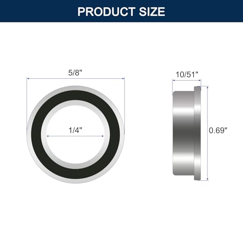 FR4-2RS Flanged Ball Bearing, ID 1/4" x OD 5/8" x Width 10/51 Miniature Bearings, Double Rubber Sealed Deep Groove Bearings, Pre-Lubricated (GCr15) Chrome Steel 4pcs